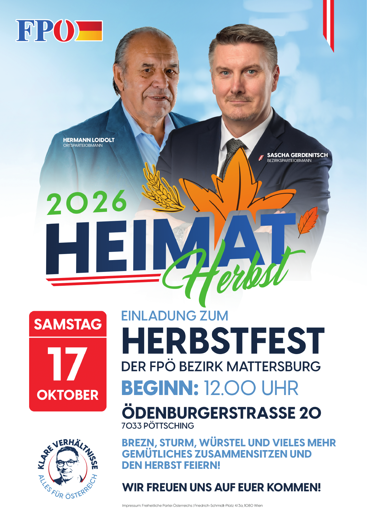 Herbstfest der FPÖ Bezirk Mattersburg in Pöttsching