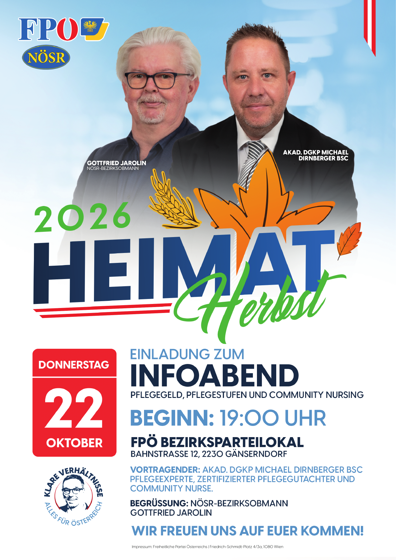 Infoabend: Pflegegeld, Pflegestufen und Community Nursing – FPÖ Gänserndorf