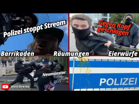 Gegen Kopf geschlagen! Polizei stoppt Stream, Barrikaden, Eier GD Antifa DieLinke Neumünster17.10.26