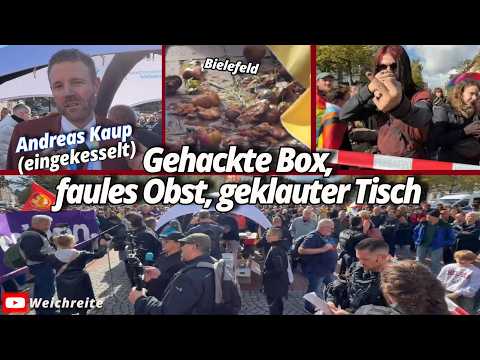 Gehackte Box, faules Obst, geklauter Tisch AfD NRW Andreas Kaup Gegendemo Antifa Bielefeld 10.10.26