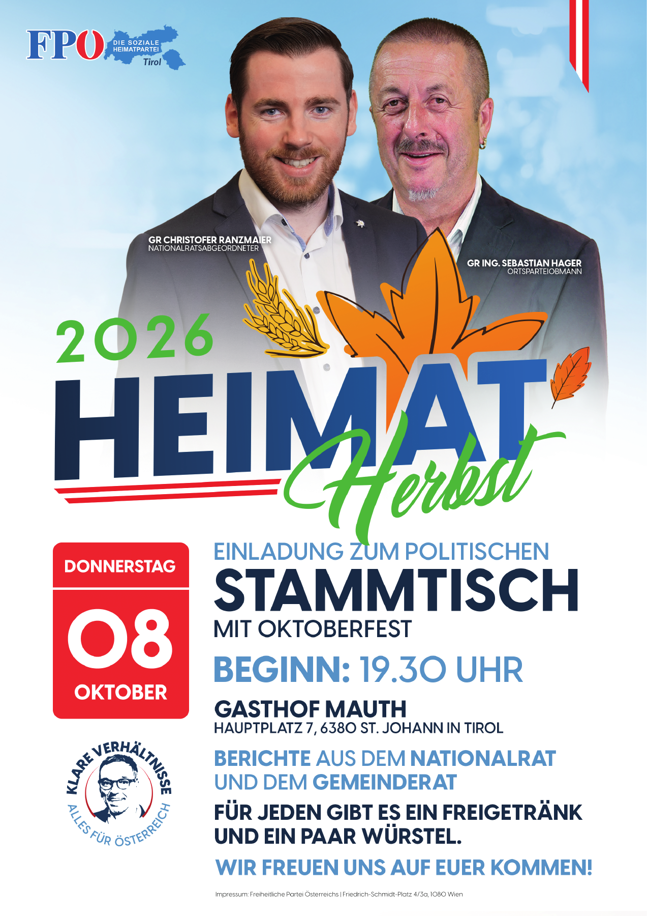 Politischer Stammtisch mit Oktoberfest – FPÖ St. Johann in Tirol